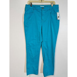 Kim Rogers Pants Womens 10 Teal Blue Career Sateen Pants Pockets Stretch NWT